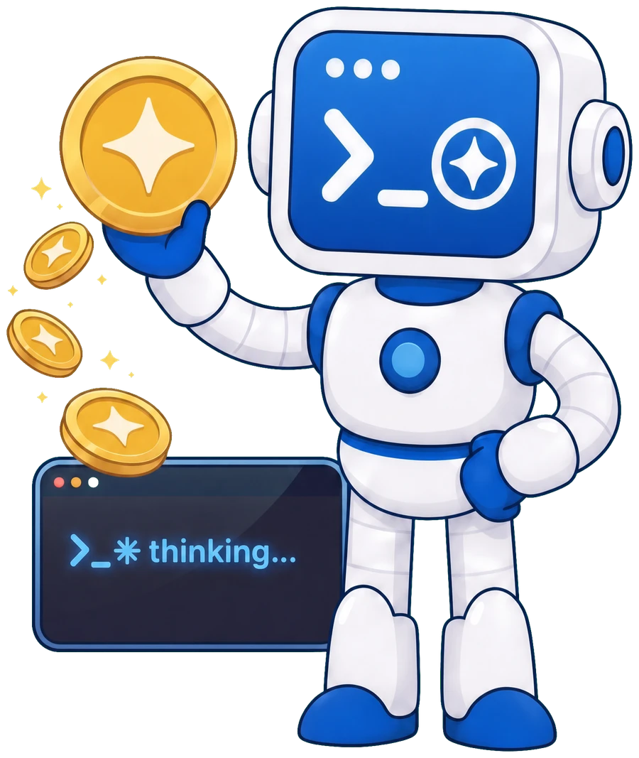 The Sponsored Code mascot holding up a USDC coin beside a terminal paying out coins